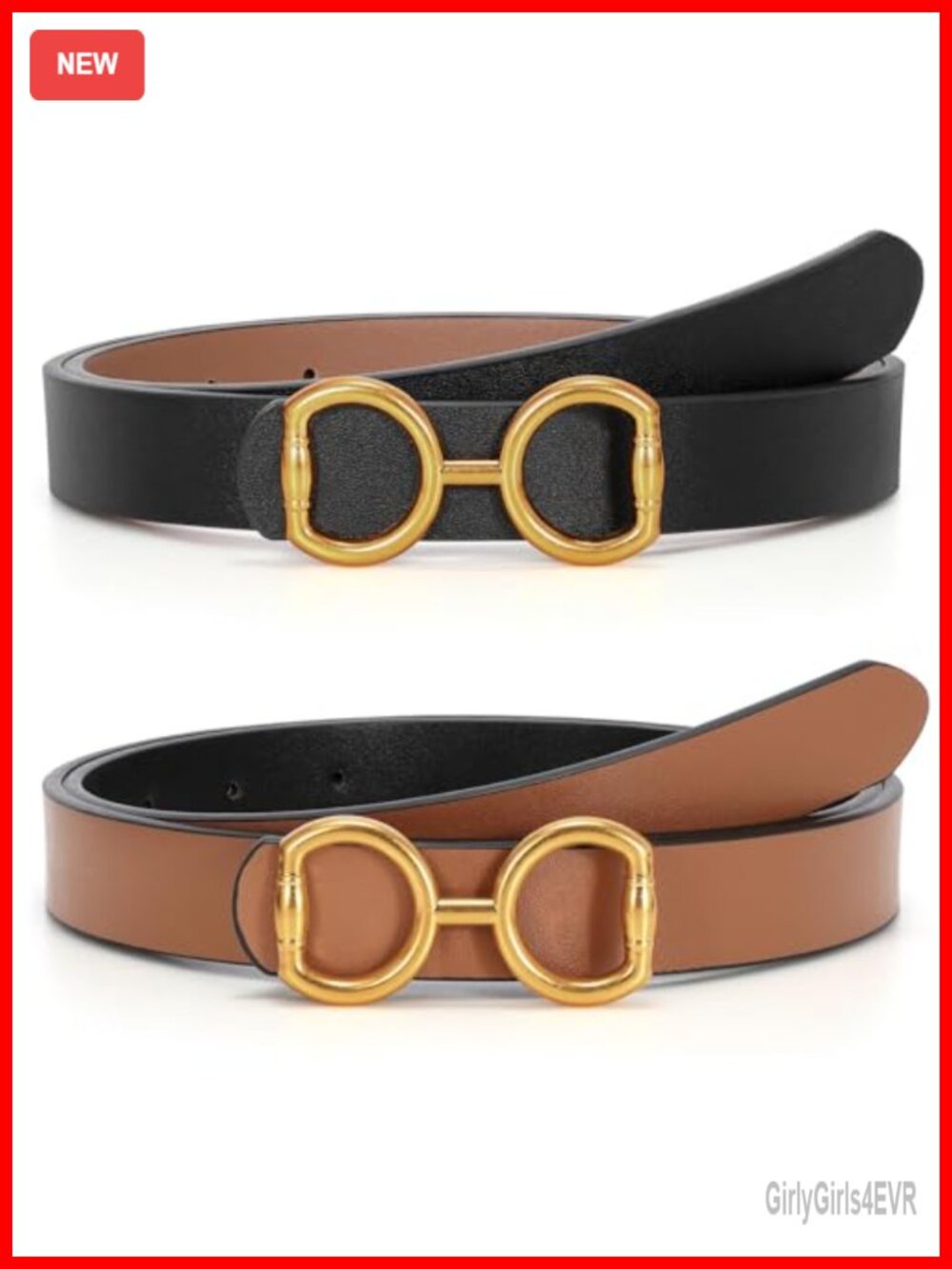 Reversible PU Leather Belt for Women, Adjustable Gold Buckle